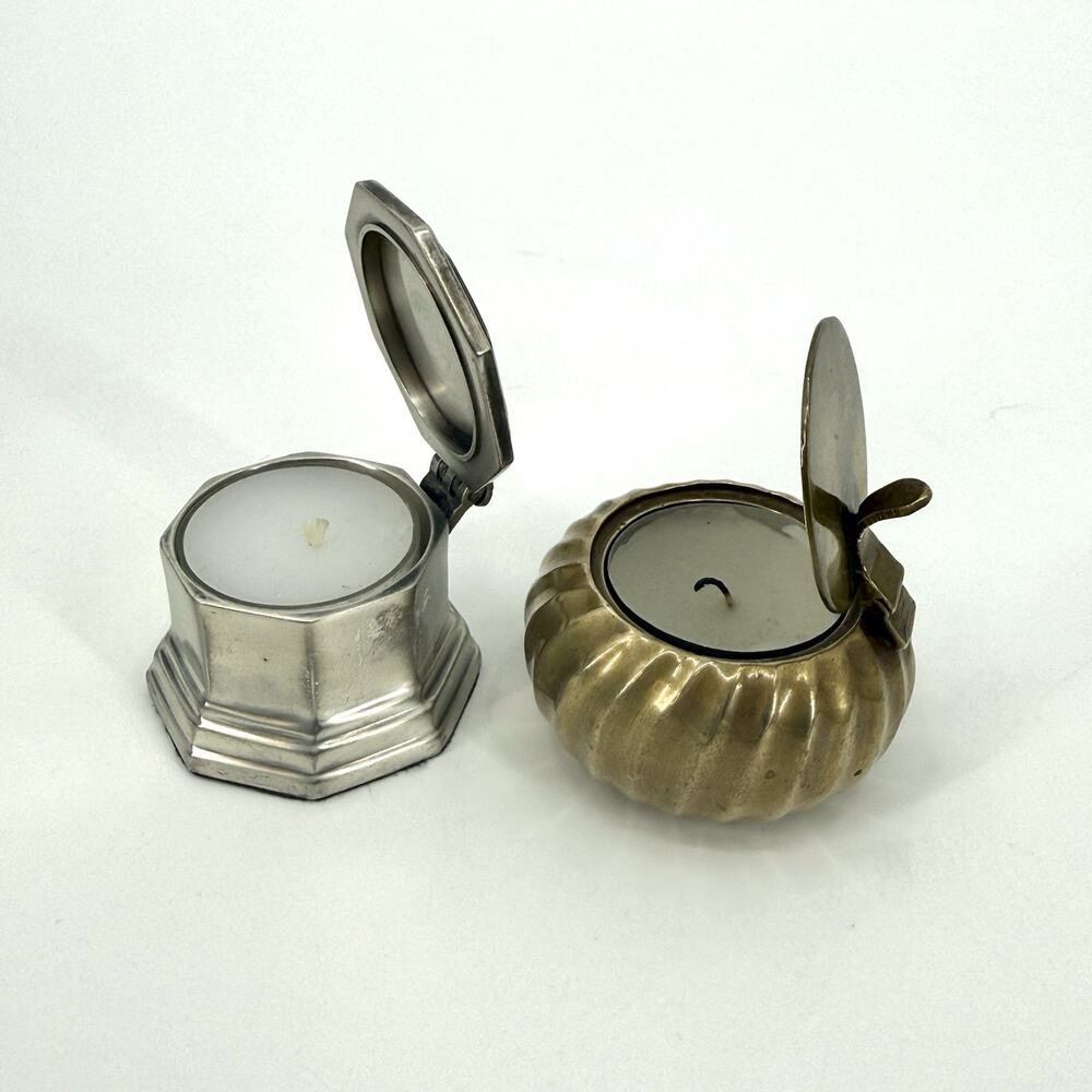 Pottery Barn /Department 56 Votive Candle Holders Pressed Pewter & Brass Vintage